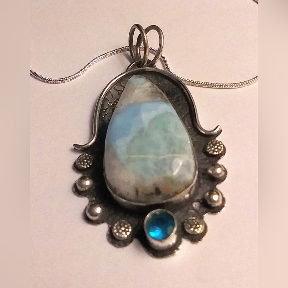 Larimar Blue Topaz Stamped 925 Sterling Silver Necklace